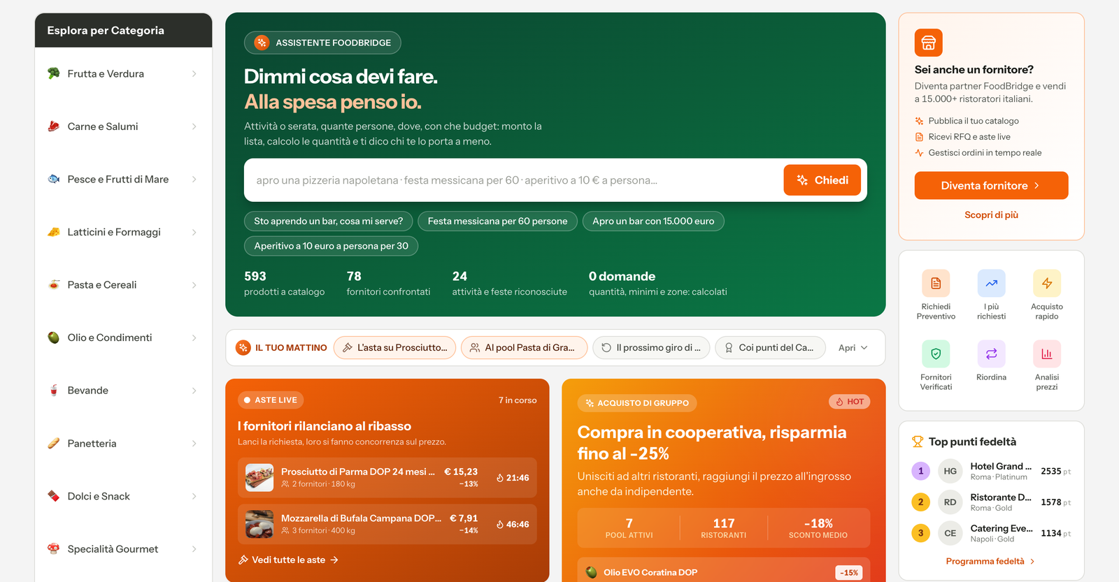La schermata iniziale di FoodBridge