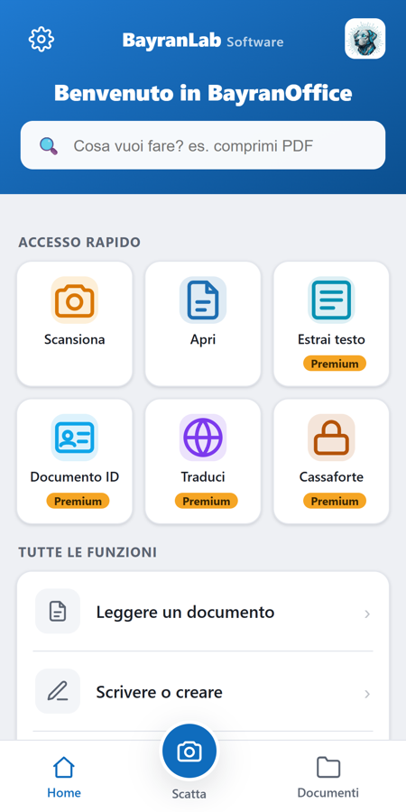 La schermata iniziale di Bayran Office