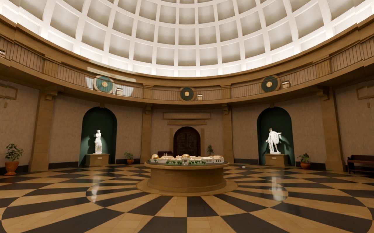 L'atrio di Live Museum, con la cupola e il plastico del museo